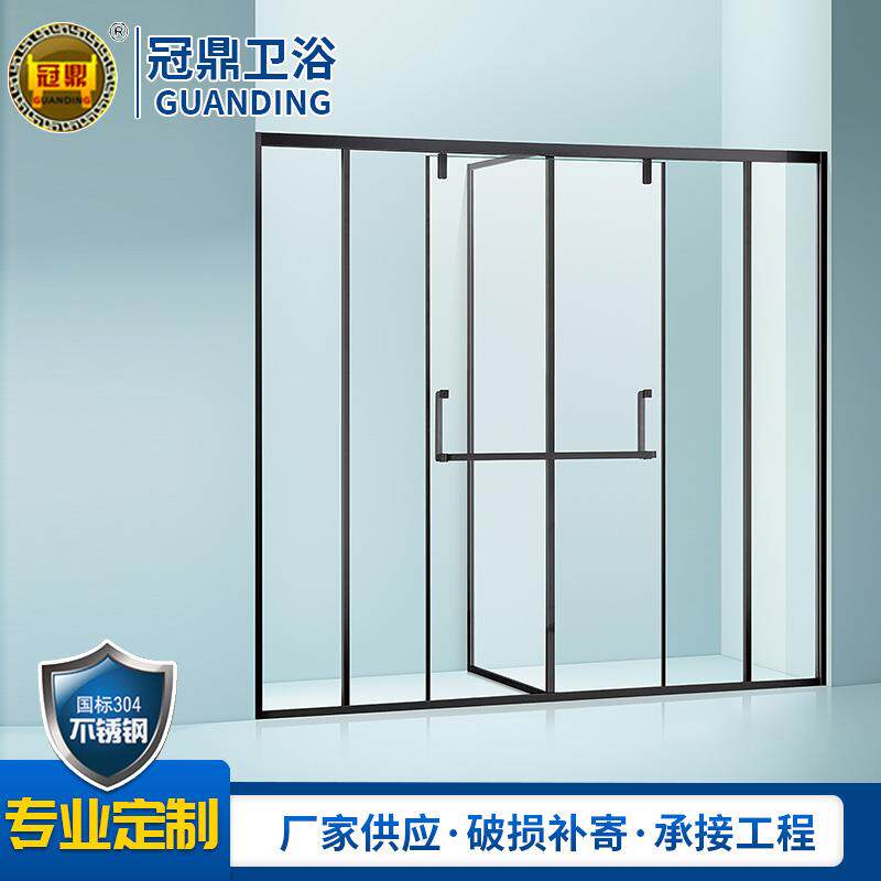 供应极窄平开门一字形淋浴房家用钢化玻璃浴室隔断整体推拉门