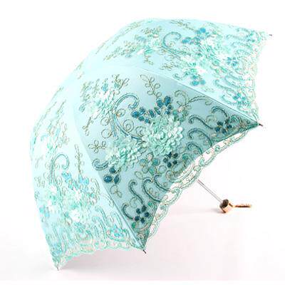 正品高档阳伞防晒抗UV蕾刺绣公主黑胶遮阳伞丝结实女二折晴遮雨伞