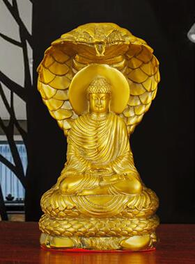 纯铜释迦牟尼佛像摆件蛇护佛陀蛇如来佛祖像家居客厅装饰工艺品