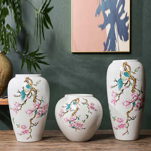 花瓶水养值颜花瓶家居白色奶油玉兰花风景德镇中式摆件水培高陶瓷