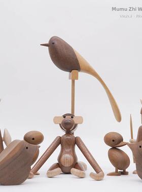 原木智能车间原木饰品小动物黑胡桃小猴子小鸭子小鸟