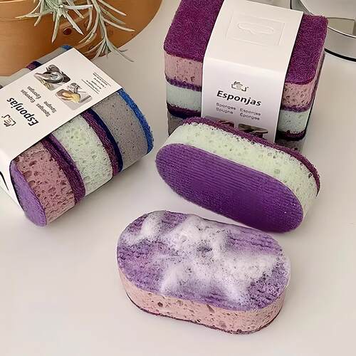 Thick, high-density colored dishwashing sponge set of three,
