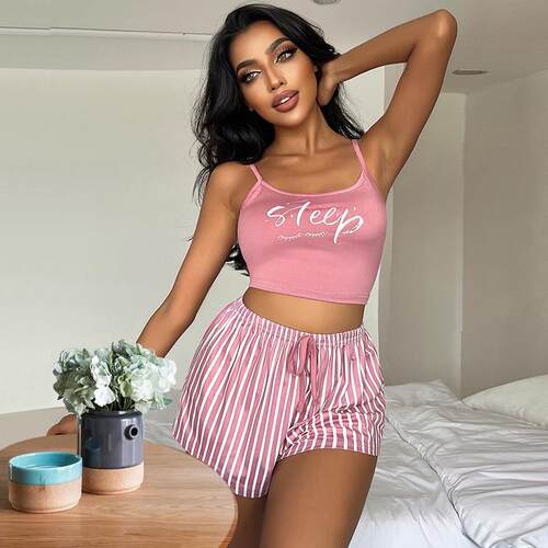 Strap shorts two letter printed backless striped