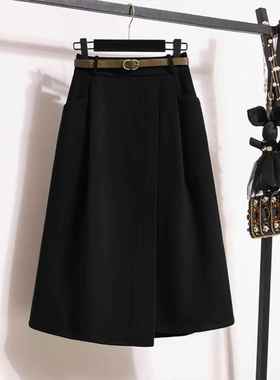 春季大码2026新款胖遮肚显瘦高腰黑色西装半身裙中长款a字裙0115k