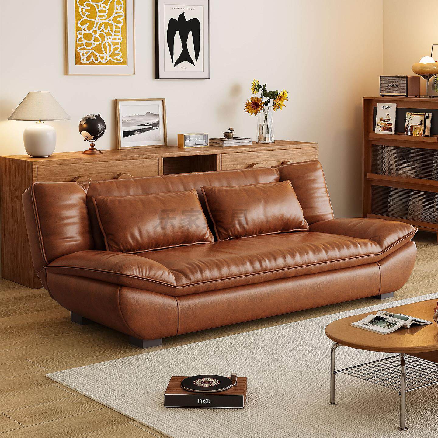 一体两用沙发牀小户型油蜡皮伸缩牀单双人摺叠抽拉牀帆船沙发牀