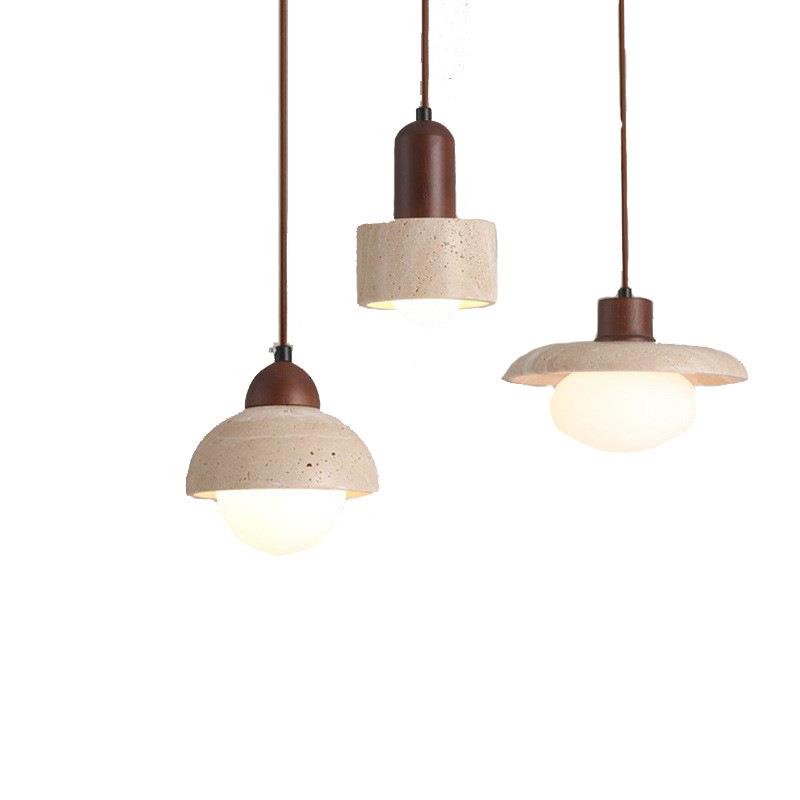 日式奶油风黄洞石吊灯北欧侘寂风卧室床头吊灯复古创意餐厅吧台灯