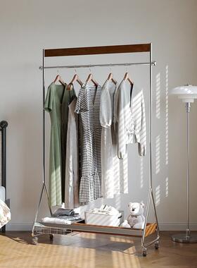 批法中古收纳挂衣架落F98TH8T6内卧地式室家用可移动衣帽架实木式