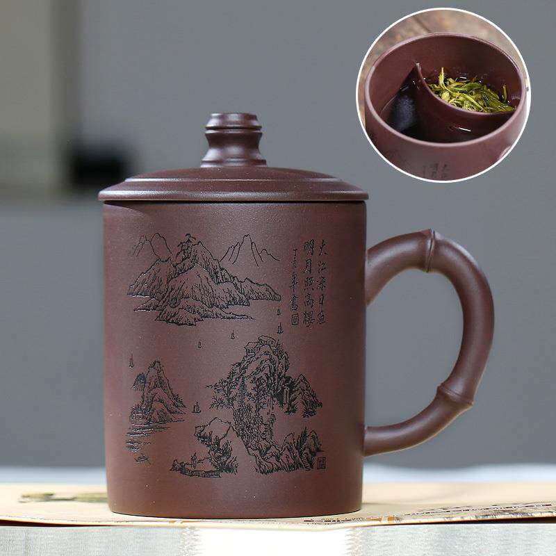 正品宜兴原矿紫砂杯纯工大容士量茶杯男保温杯手子带盖用家定制刻