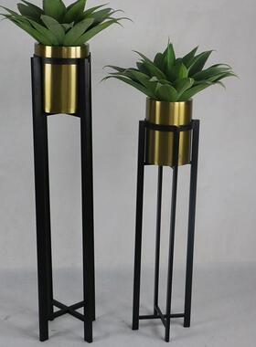 一手金属烤漆黑色花架KTV酒店软装摆放花插不锈钢香槟金花盆