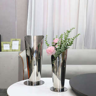 北欧创意直筒不锈钢镜面花器摆件餐厅客厅酒店民宿电视柜家居饰品