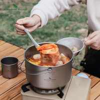 必唯戶外純鈦鍋具套裝戶外吊鍋煮飯湯鍋火鍋健康輕便露營鈦鍋野營
