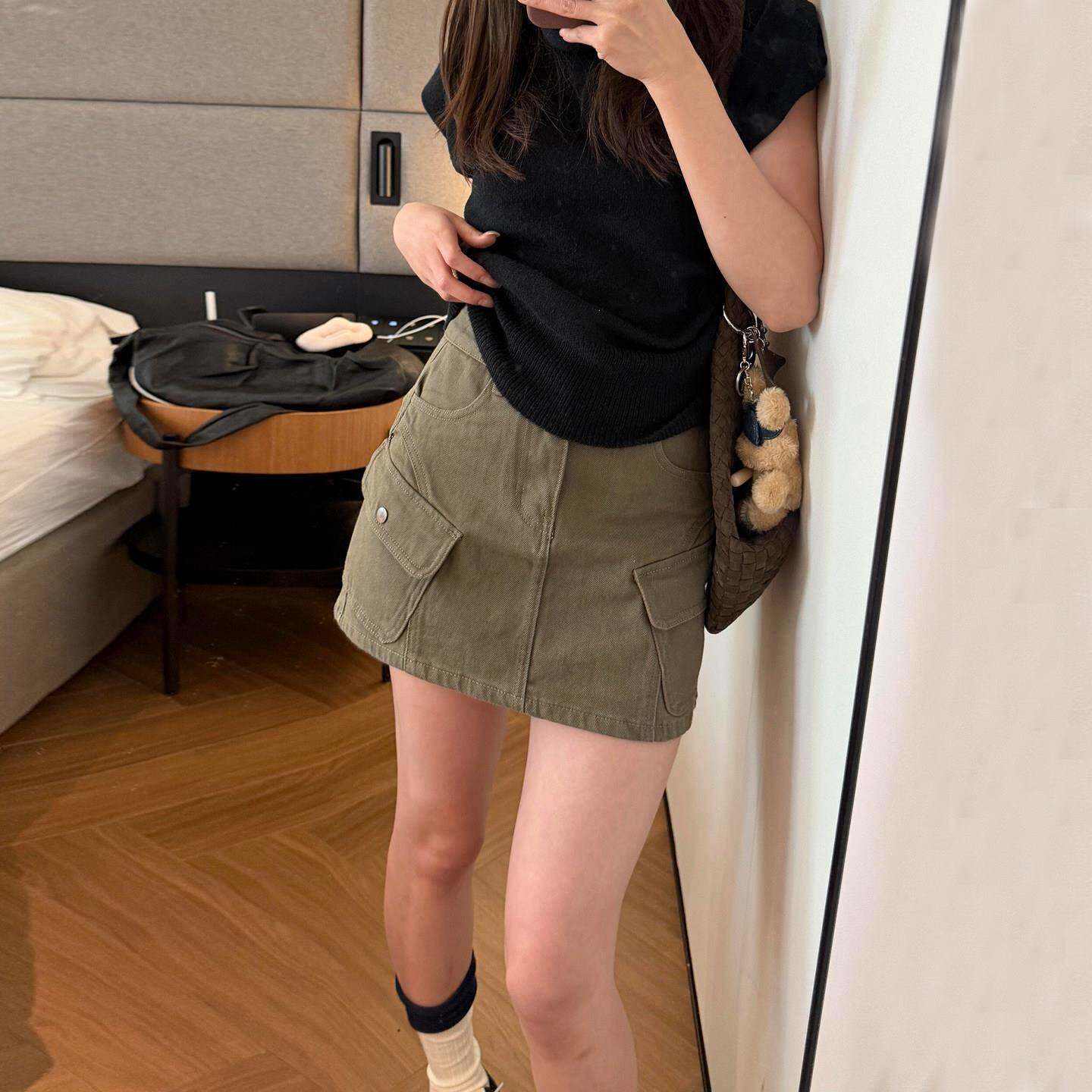 多口袋工装牛仔短裙女2026新款夏季美式高腰显瘦防走光a字半身裙
