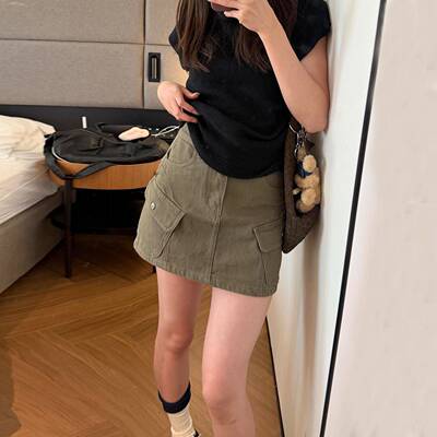 多口袋工装牛仔短裙女2026新款夏季美式高腰显瘦防走光a字半身裙
