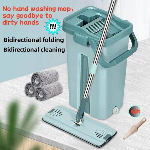Flat Squeeze Mop with Bucket Hand Free Wringing Floor Cleani