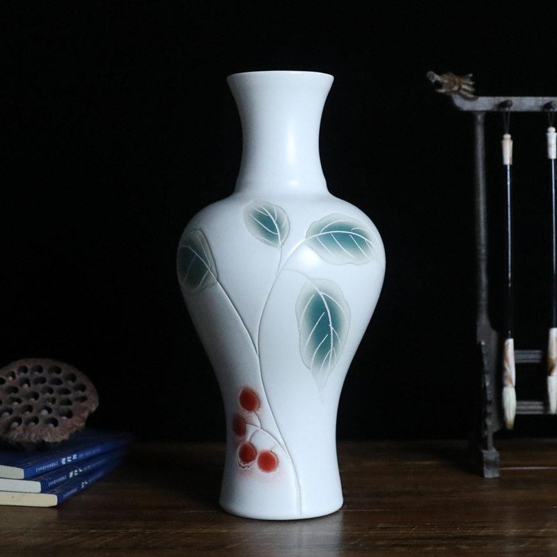 新中式手绘陶瓷花 家居客厅玄关工艺品摆件 景德镇手工花插瓷器