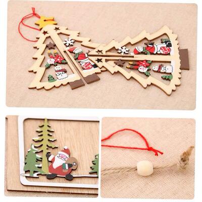 1PC 2D 3D Christmas Ornament Wooden Hanging Pendants Star1