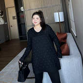 百搭打底衫 女2024年春季 200斤胖mm宽松中长款 水滴钻大码 长袖 T恤