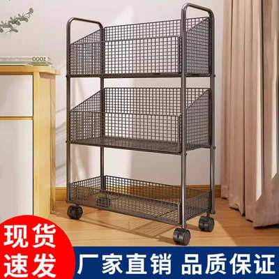 桌旁置物架收纳架书架铁艺带轮可移动落地办公室学生放书包小推车
