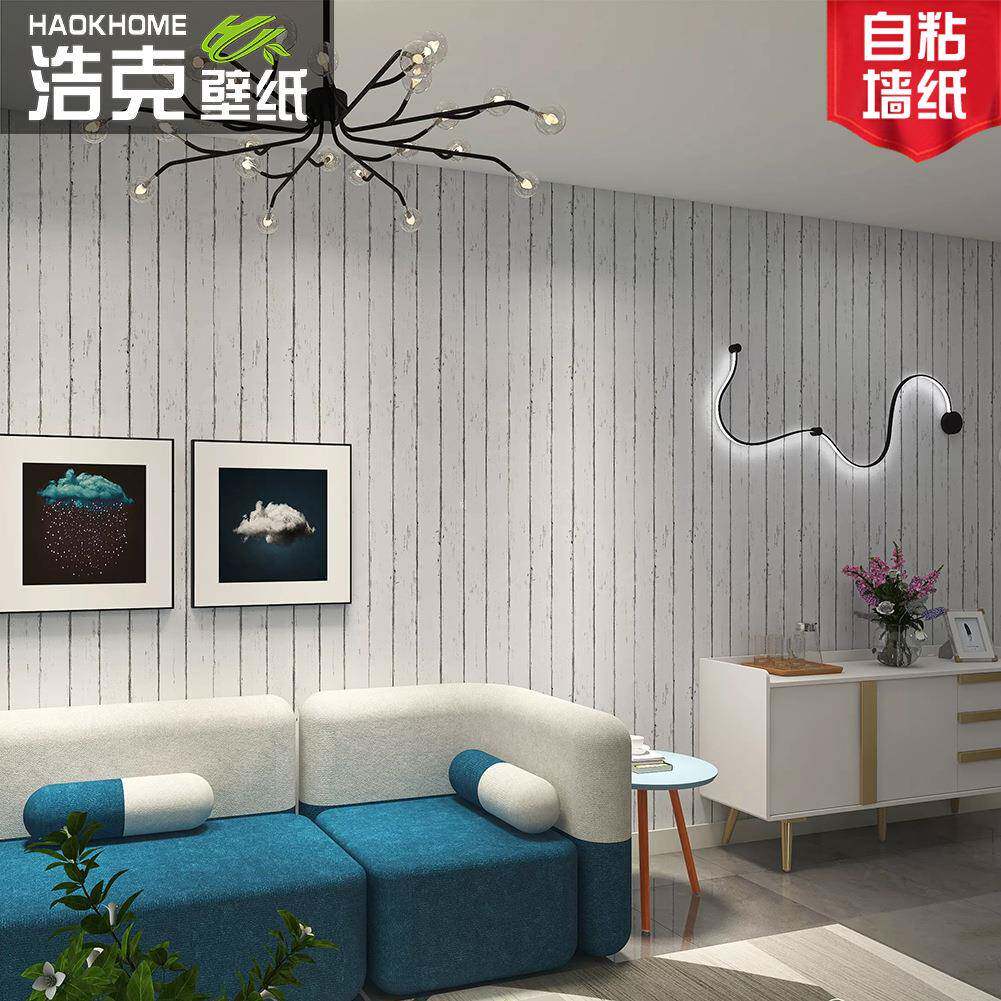 10米桌面贴纸白色木纹竖条纹墙纸自粘防水衣柜家具墙面背景墙翻新