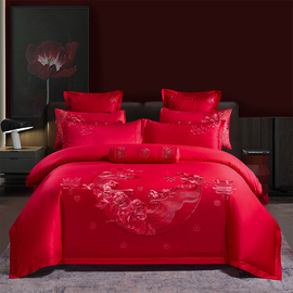 结婚床上用品四件套大红色全棉婚，床被套床单喜庆婚礼高档新婚床品
