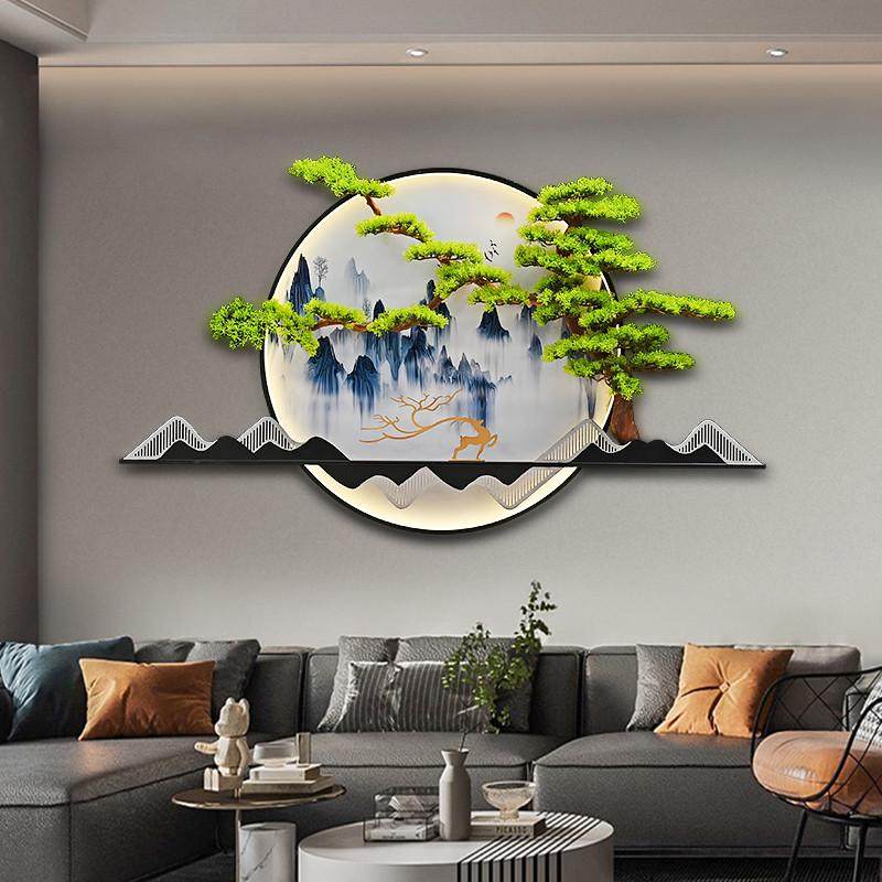 新中式装饰画客厅背景墙带灯壁饰立体迎客松挂件圆形茶室玄关壁画,家居饰品,现代装饰画,淘宝优惠券,粉丝福利购,淘宝优惠卷