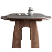 实木伸缩餐桌法式 中古风小户型方变圆桌折叠家用现代简约岩板餐桌