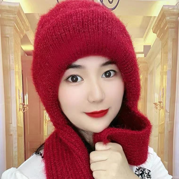 风雪帽帽子加厚围巾一体松鼠帽子