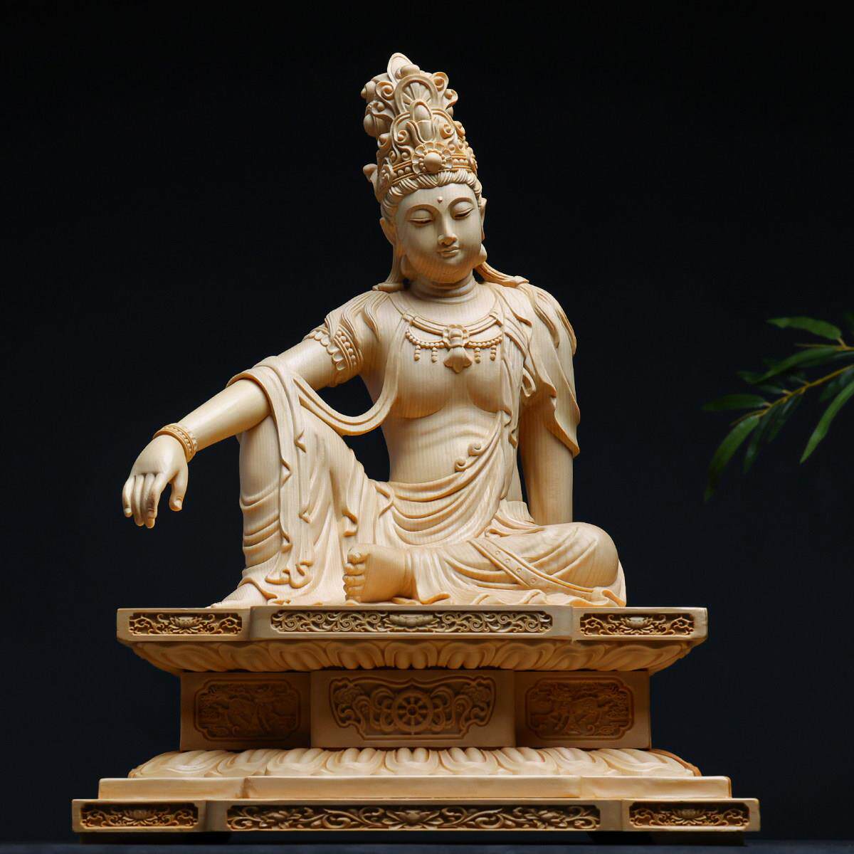 桧木精雕人物佛像神像金刚座佛龛底座摆件家居装饰品实木工艺品