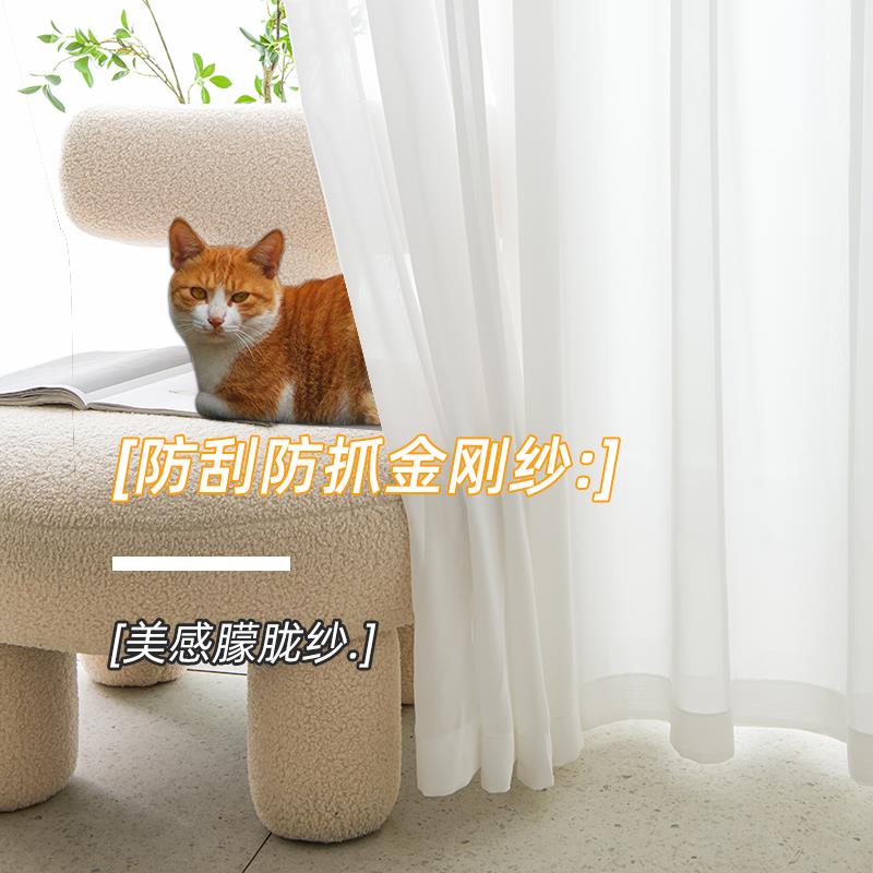 防刮防勾丝纱金刚窗帘纱卧室客厅白色小清新阳台飘窗纱幔月影