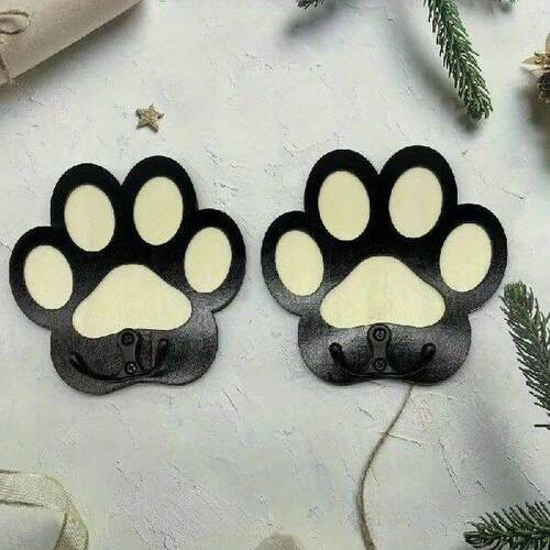 Wood Dog paw print Wall hooks Living room, bedroom, clothes