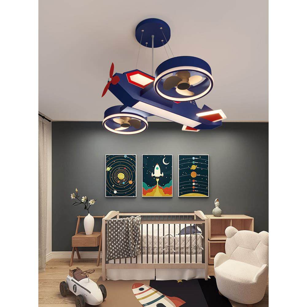 美式飞机灯吊儿童房YHX-083灯创护眼男孩意房间灯大气风扇客厅卧