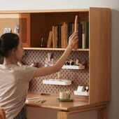 北欧实木书桌书柜书架一体日式 置物收纳家用儿童学生学习桌办公桌