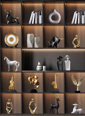 新中式办档室装饰品摆件轻大气上次茶公室电视柜摆设1122A工奢艺