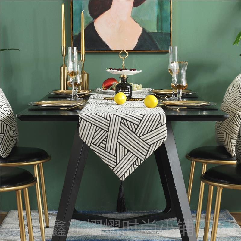 正品欧时北尚茶桌几桌旗轻奢布家用餐中间桌条茶桌鞋柜盖布电视柜