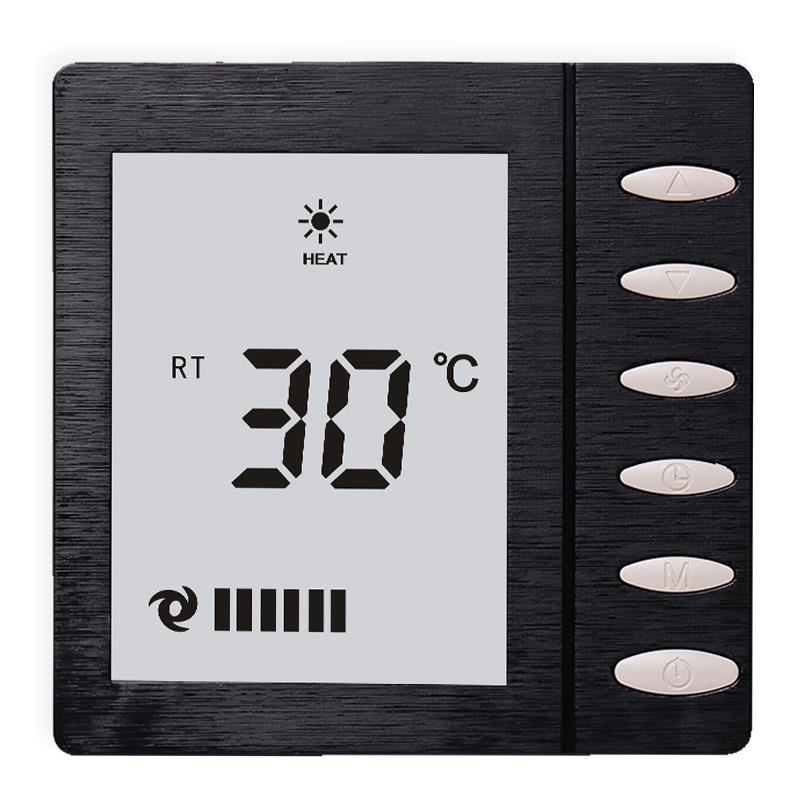 黑色拉丝液晶温控器 酒店中央空调控制温控风机盘管智能开关面板