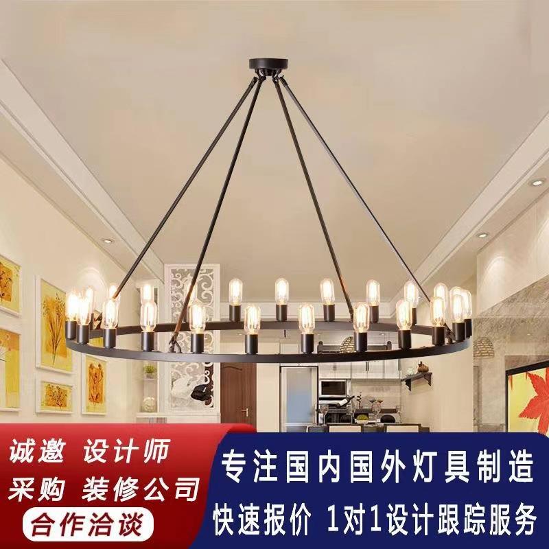 跨境loft美式乡村复古铁艺圆形蜡烛吊灯酒吧餐厅客厅别墅工程灯
