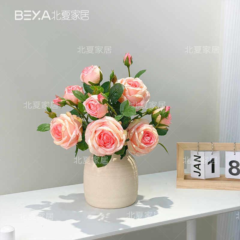 轩雅玫瑰花假花彷真花摆设轻奢高端高档装饰花卉客厅饭厅花艺摆件