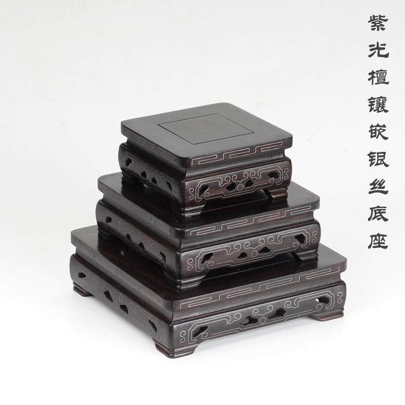 红木雕刻工艺品黑檀木摆件底座实木茶壶长方形奇石头花盆佛像底座