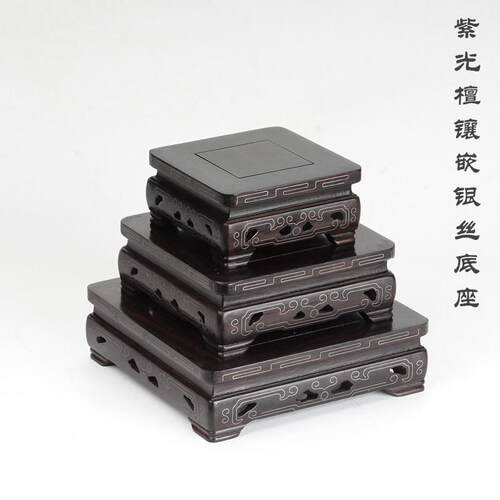 红木雕刻工艺品黑檀木摆件底座实木茶壶长方形奇石头花盆佛像底座