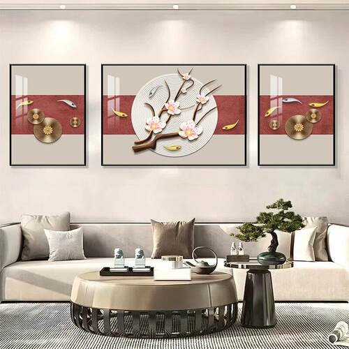 客厅装饰画新中式沙发背景墙壁画现代简约卧室饭厅挂画抽象三联画