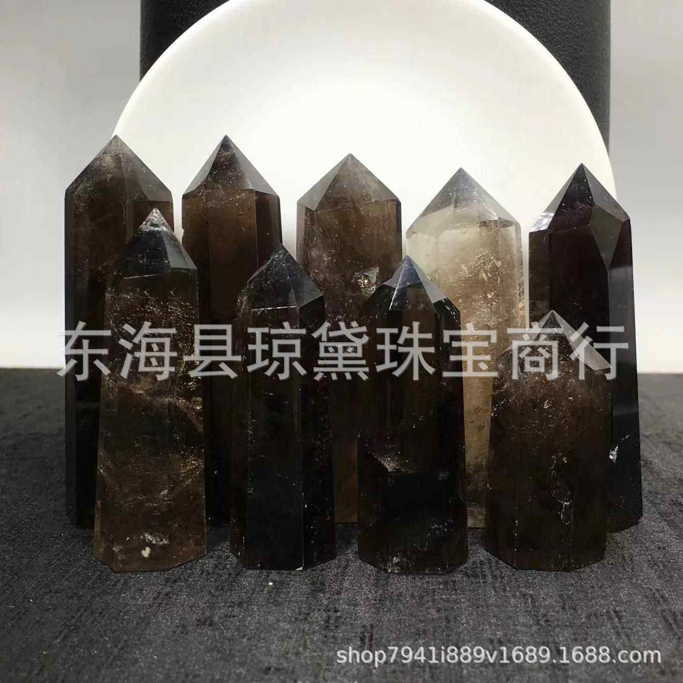 天然茶晶水六C12尖水晶棱柱烟晶原石打磨能量石单石料风水摆件