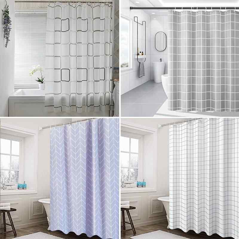 现代简约方格印花浴帘卫生间防水窗帘peva防水淋浴帘 隔帘