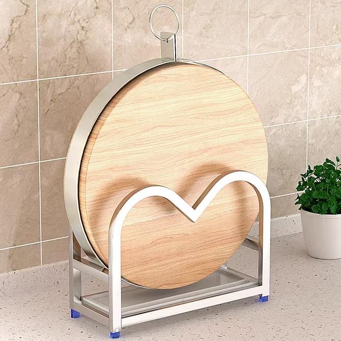 厨房放菜板锅盖收纳层架家用不锈钢置物架砧板放置架菜板架案板粘