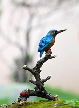 微景观小鸟摆件花园庭院盆栽假山水景造景装饰仿真翠鸟树脂工艺品