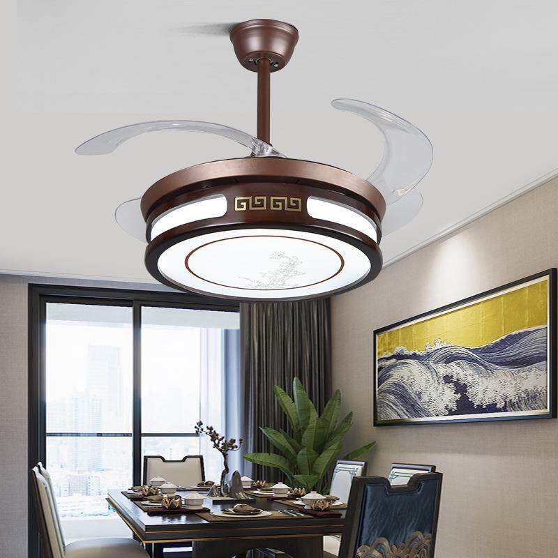 新中式禅意实木餐厅风扇灯中国风茶室民宿风扇吊灯餐桌饭厅吊扇灯