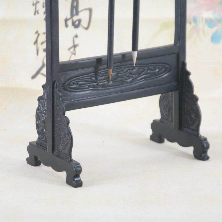 鸡翅木笔挂 龙头毛笔架 4针8挂 书法用品