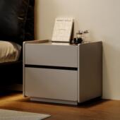 意式 极简实木床头柜圆弧带灯现代简约收纳柜高级感轻奢卧室床边柜