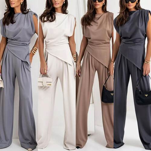 Women's Plain Elegant Asymmetrical Hem Sleeveless Top Long