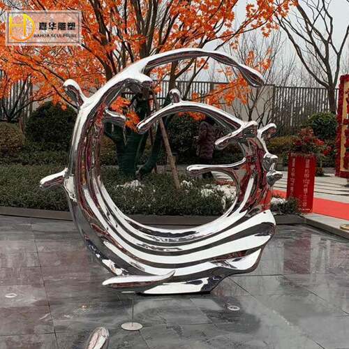 不锈钢镜面抽象水浪花雕塑水滴雕塑大型水上景观水池水景装饰摆件