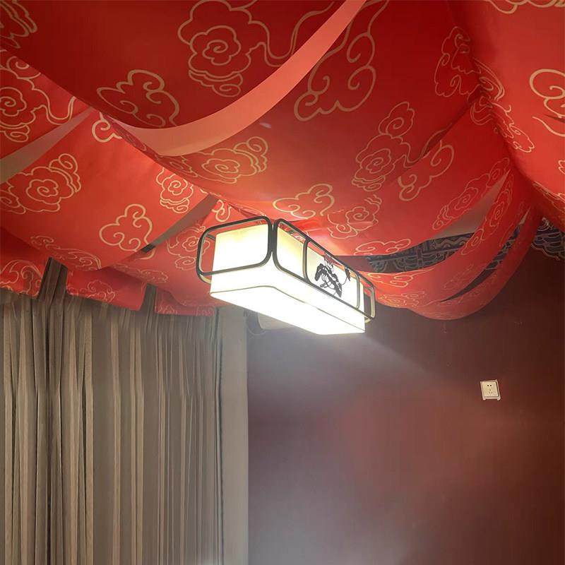 新中式婚礼道具水墨画飘顶纱幔卷轴画挂画飘纱婚庆顶部装饰吊顶纱